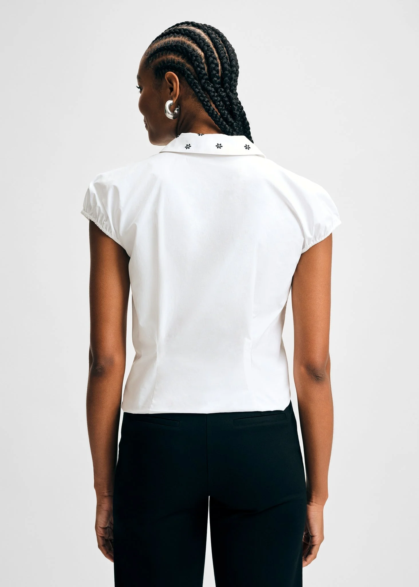 Embroidered Collar Cotton Shirt - Image 4