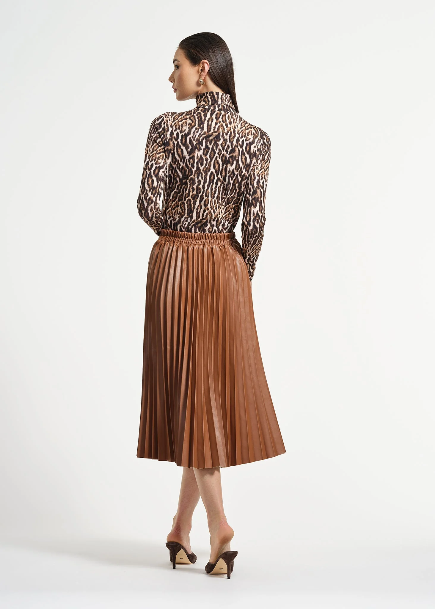 Faux Leather Pleated Skirt - Image 3