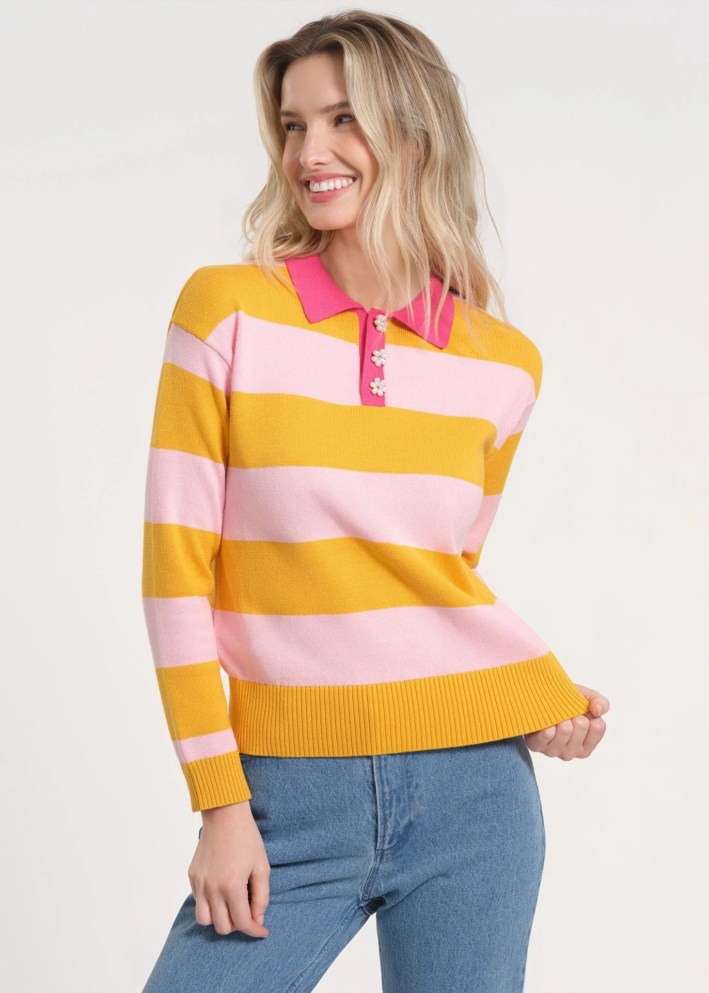 Long Sleeve Rugby Knit Sweater - Image 3