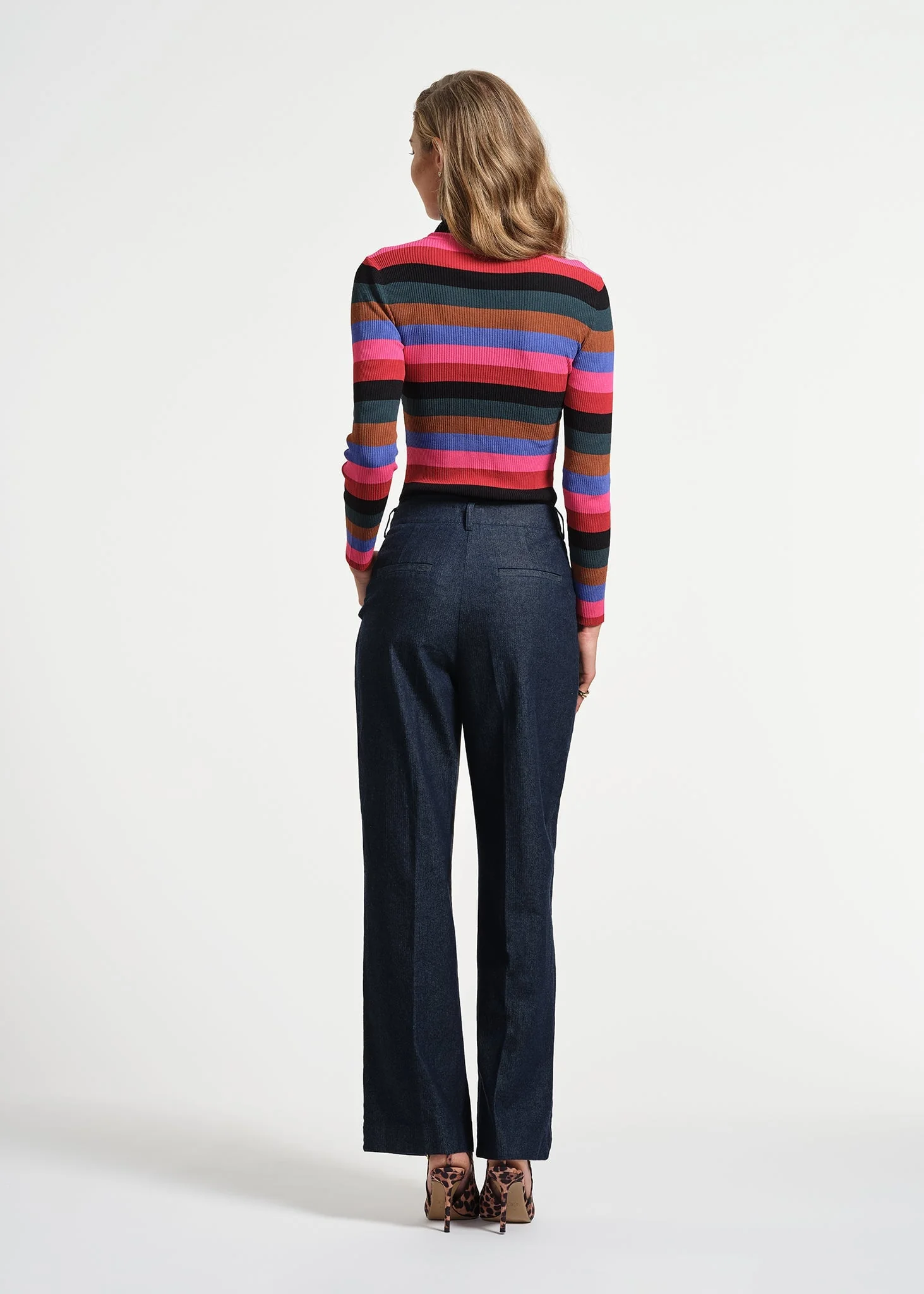 Mock Neck Long Sleeve Stripe Sweater - Image 4
